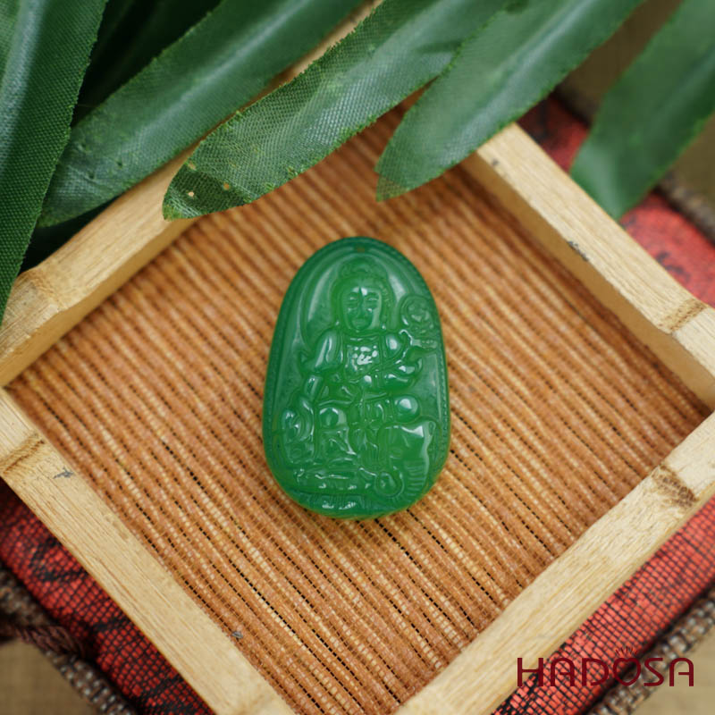 Phật bản mệnh Vân Thù Bồ Tát (Mão) mã não xanh lá 37mm
