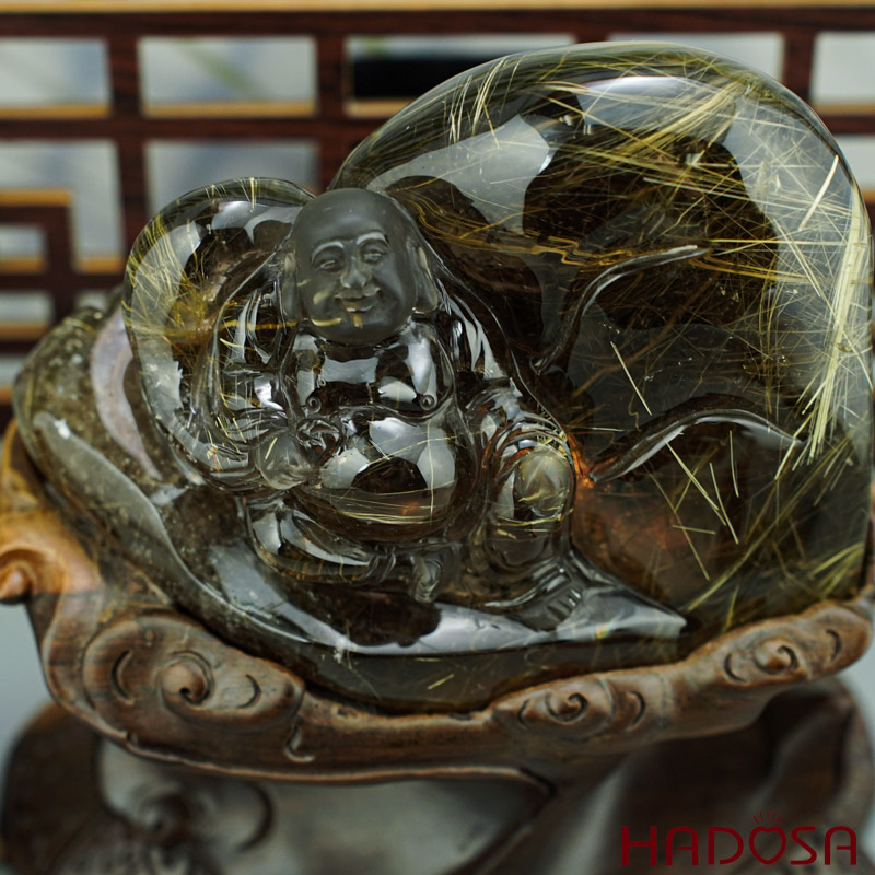 Phật Di Lặc thạch anh tóc vàng 1.02kg, 10x14x5.5cm