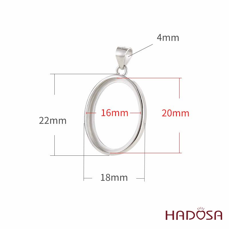 Khung bạc mặt dây chuyền Oval 16x20mm