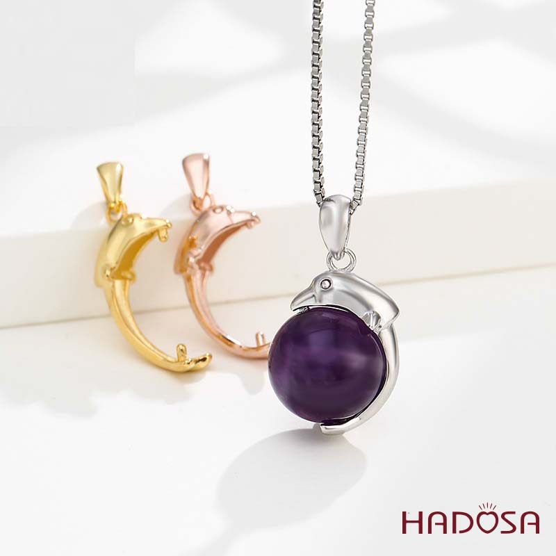 Khoen móc bạc mặt dây chuyền cá heo 12mm