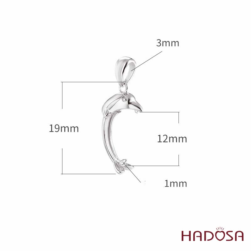 Khoen móc bạc mặt dây chuyền cá heo 12mm