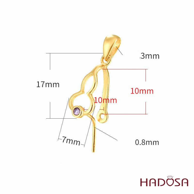 Khoen móc bạc mạ vàng hồ lô 10mm