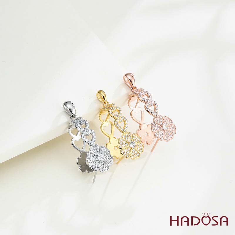 Khoen móc bạc bông hoa đồng điếu 15mm