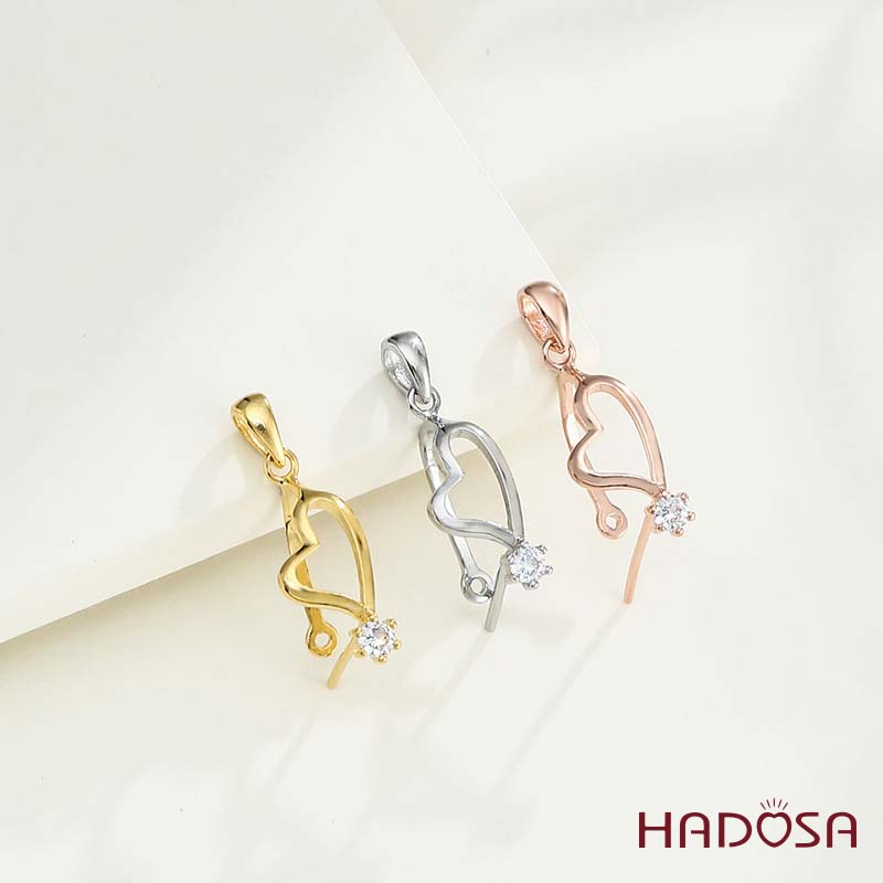 Khoen móc bạc mạ vàng tim đồng điếu 15mm