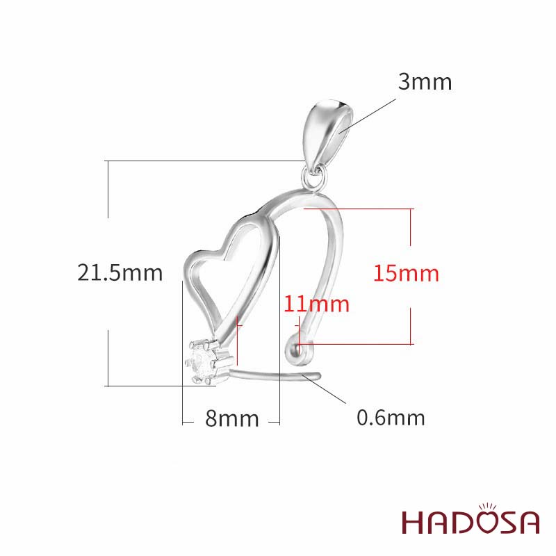 Khoen móc bạc mạ vàng tim đồng điếu 15mm