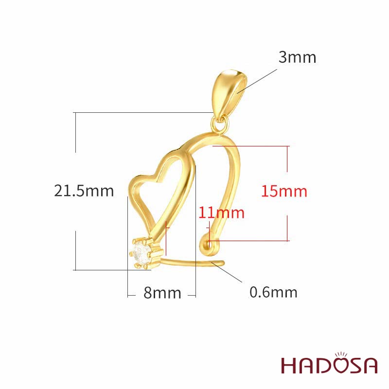 Khoen móc bạc mạ vàng tim đồng điếu 15mm