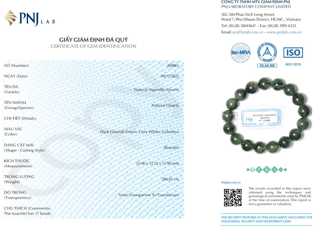 Vòng đá Thạch anh tóc xanh 12mm chuẩn 4A