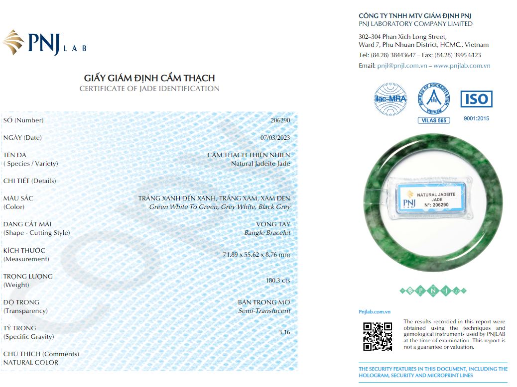 Vòng Ngọc Cẩm Thạch xanh vân bông bản tròn ni 54