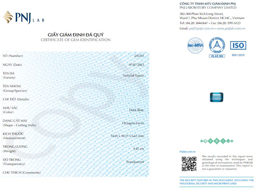 Topaz London chữ nhật 10*14mm