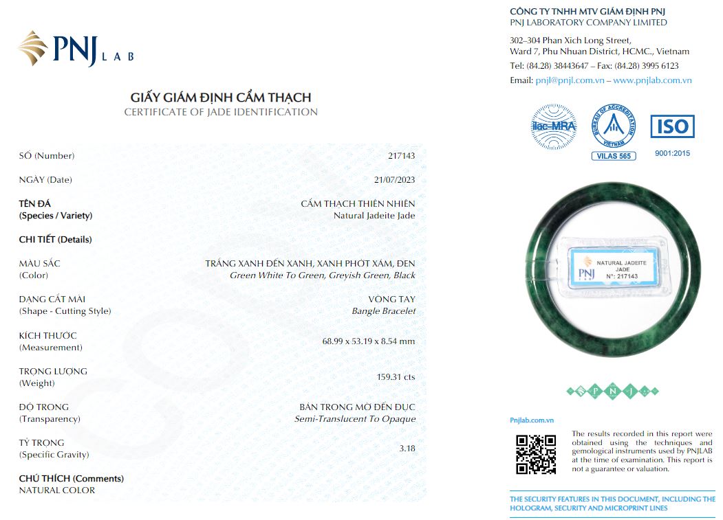 Vòng Ngọc Cẩm Thạch xanh đậm ni 52