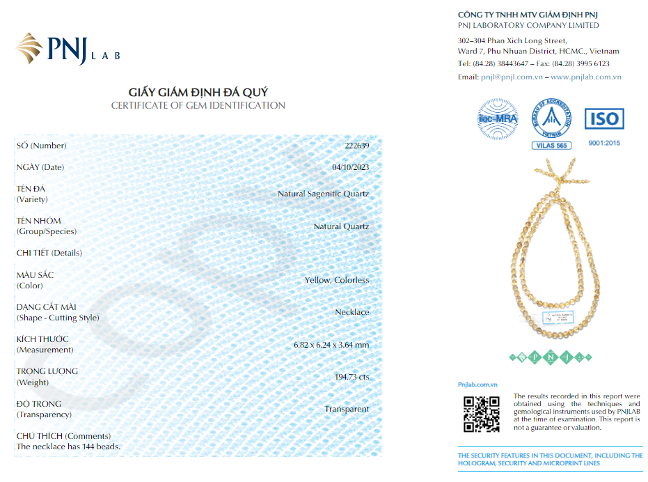 Vòng 108 hạt Thạch Anh tóc vàng 5mm 5A