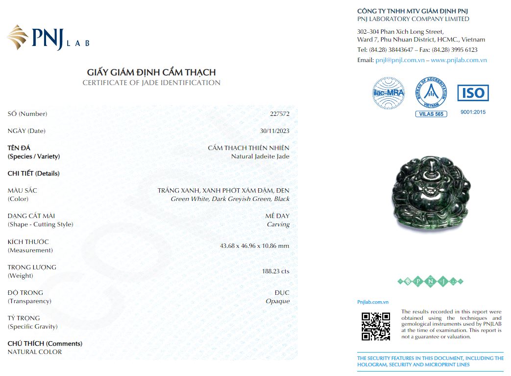 Mặt Di Lặc Ngọc Cẩm Thạch xanh đậm đẹp 44x47x11mm