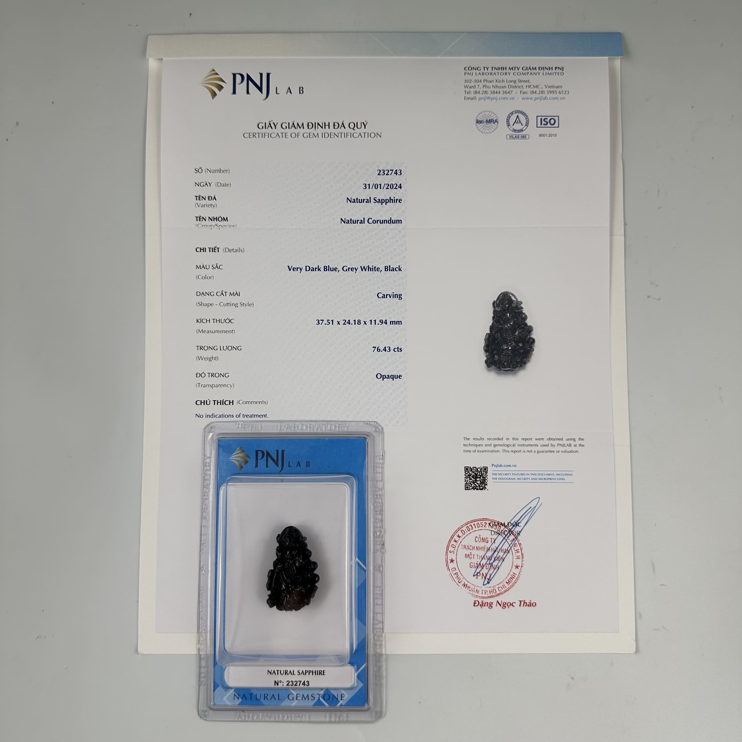 Mặt Quan Âm Sapphire 24x37x12mm cao cấp