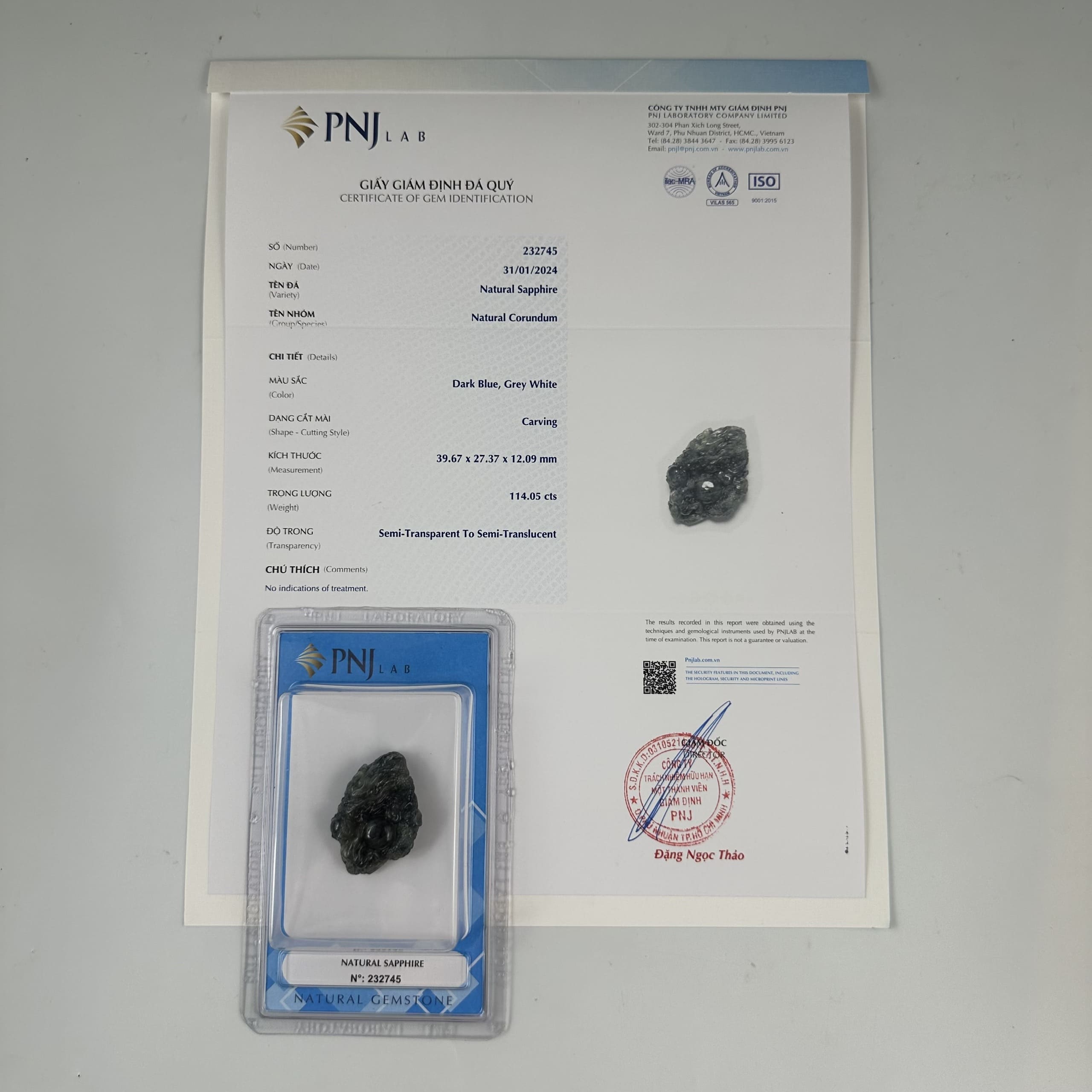 Mặt đá Sapphire Rồng phong thủy 27x40x12mm cao cấp