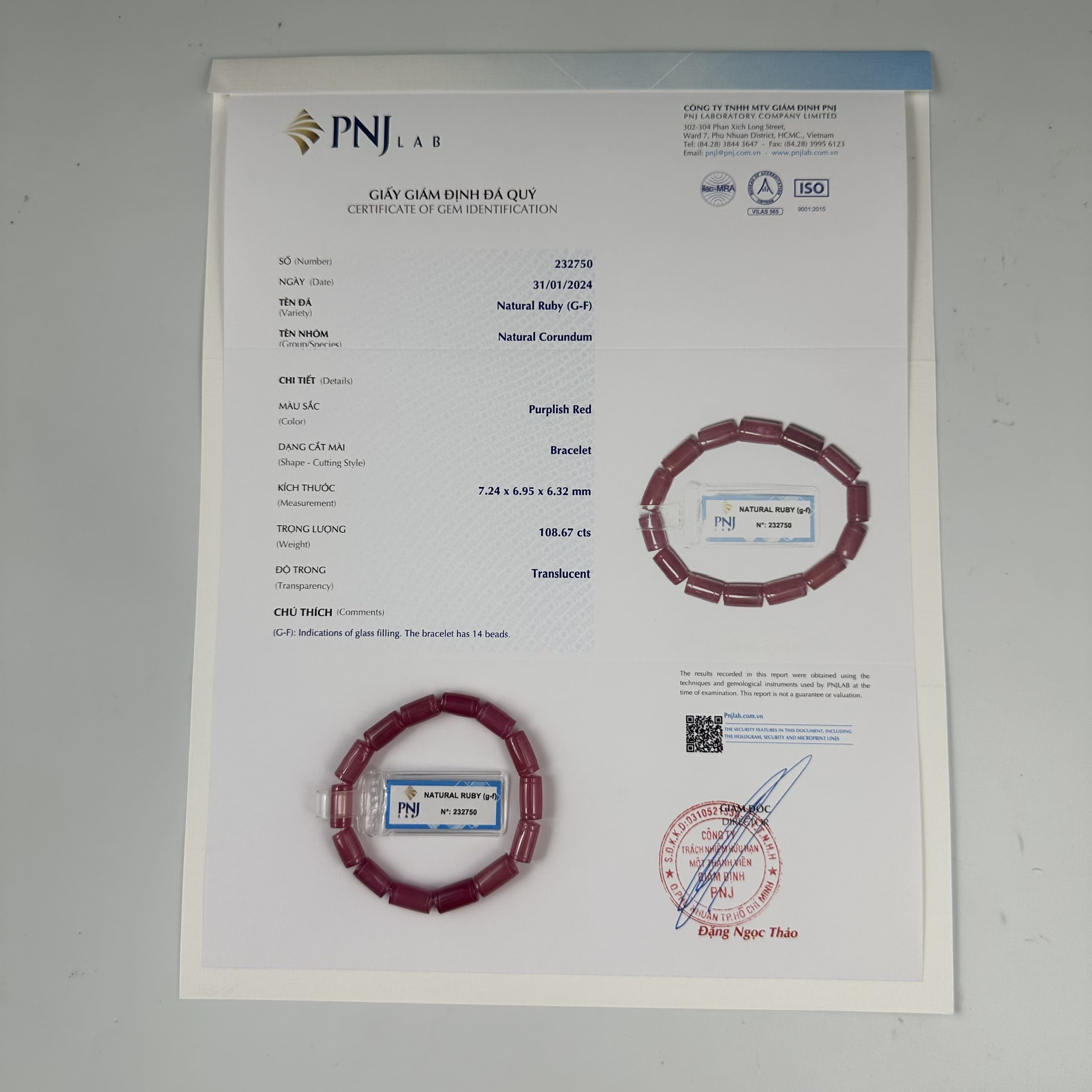 Vòng đá Ruby Thái lu thống hồng 7*11mm cao cấp