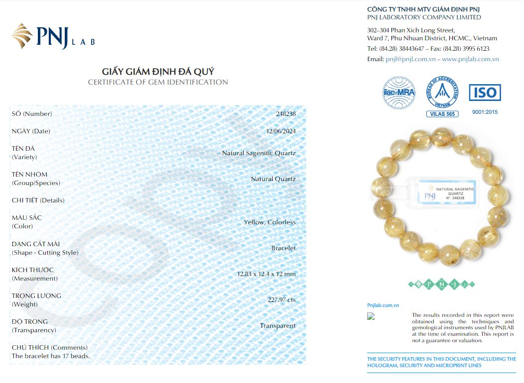 Vòng đá Thạch Anh tóc vàng 12mm cao cấp chuẩn 6A