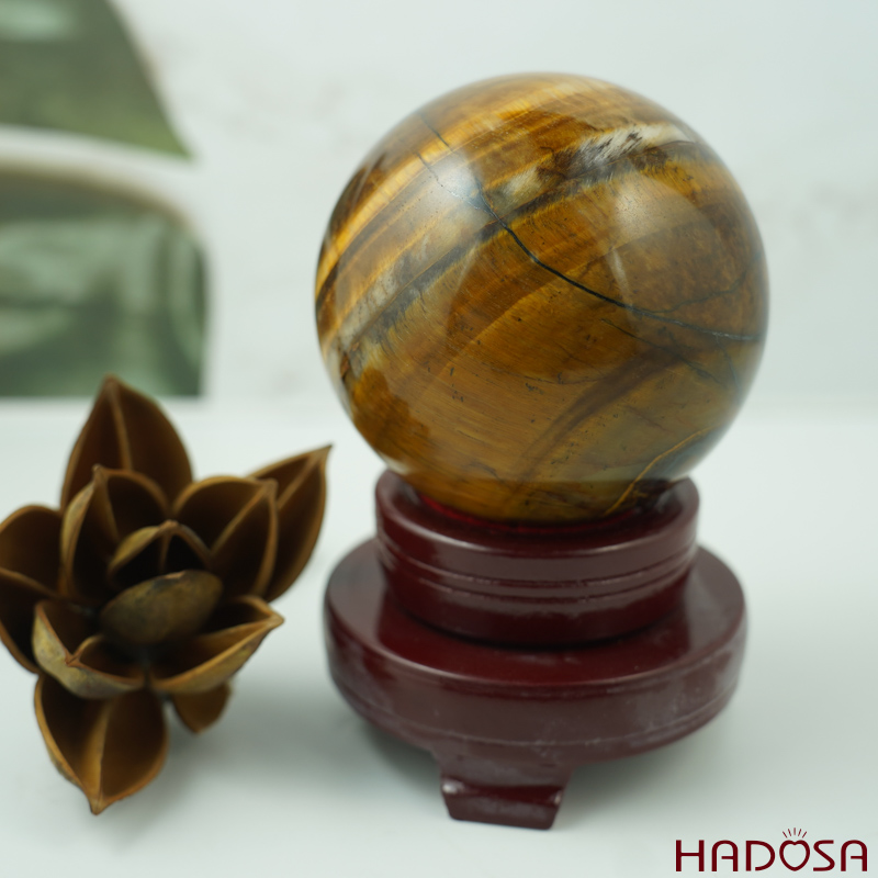 Cầu phong thủy đá Mắt Hổ nâu vàng 8.5cm
