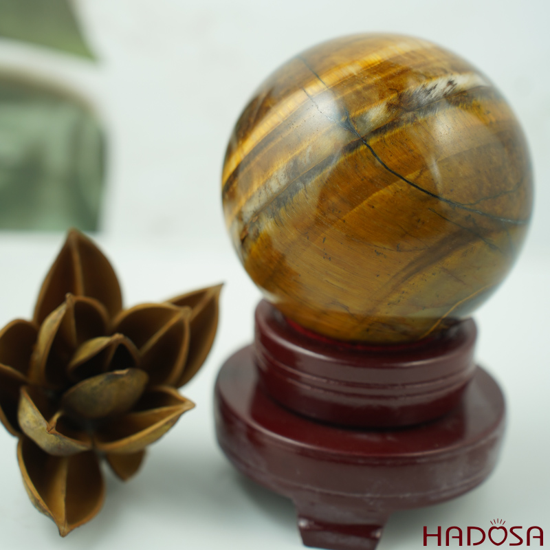 Cầu phong thủy đá Mắt Hổ nâu vàng 8.5cm