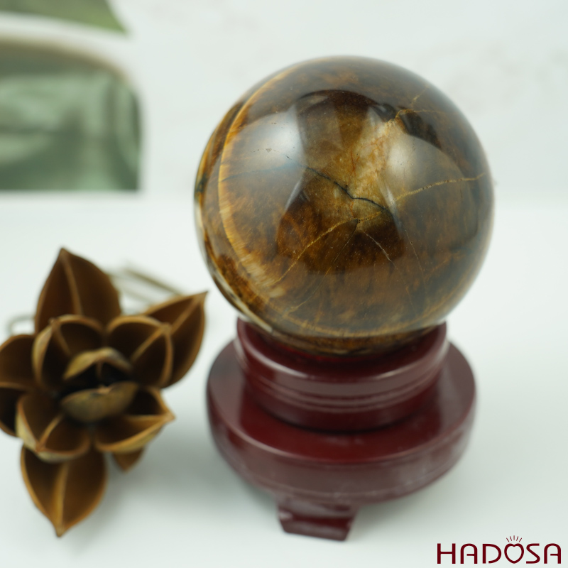 Cầu phong thủy đá Mắt Hổ nâu vàng 8.5cm