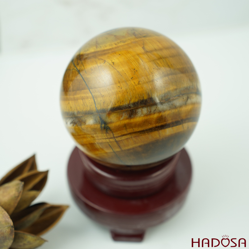 Cầu phong thủy đá Mắt Hổ nâu vàng 8.5cm