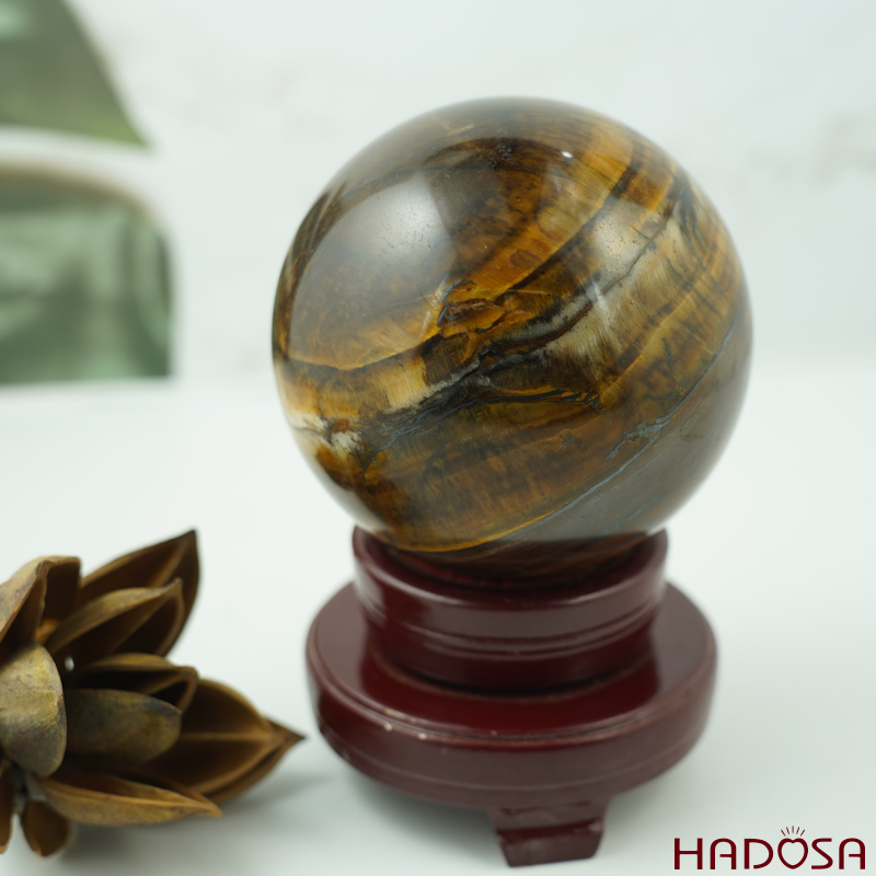 Cầu phong thủy đá Mắt Hổ nâu vàng 9cm