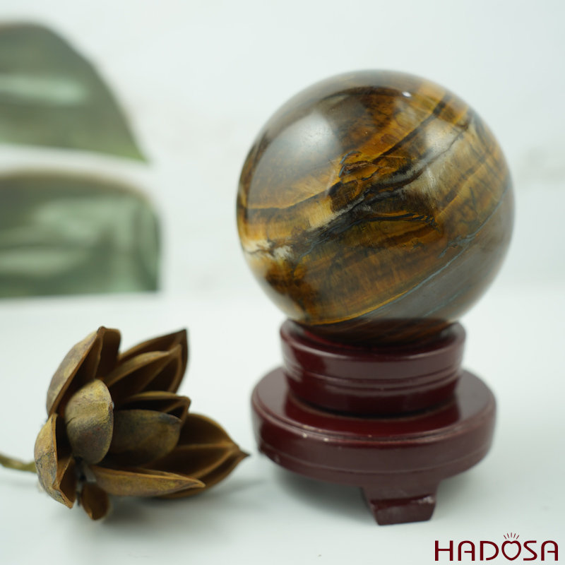 Cầu phong thủy đá Mắt Hổ nâu vàng 9cm
