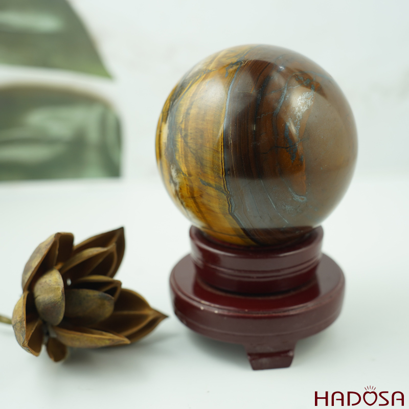 Cầu phong thủy đá Mắt Hổ nâu vàng 9cm