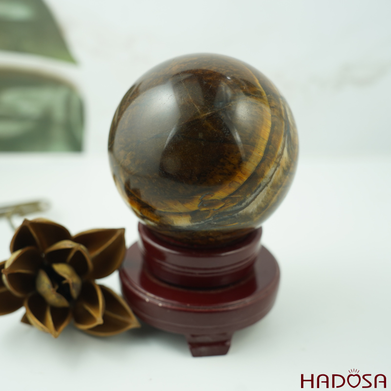 Cầu phong thủy đá Mắt Hổ nâu vàng 9cm