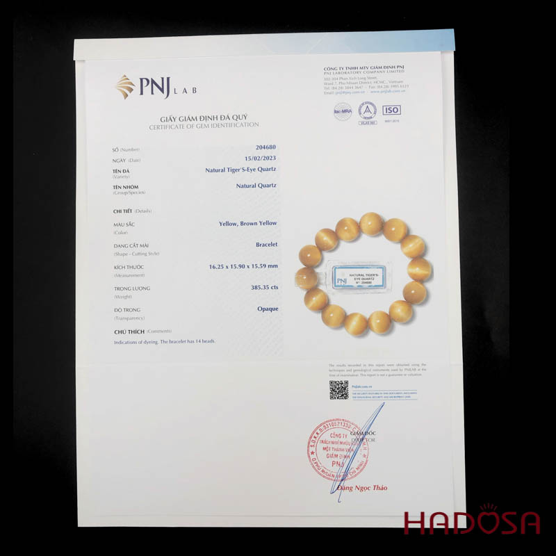 Thạch anh Mắt Hổ vàng 16mm đặc biệt cao cấp chuẩn 6A