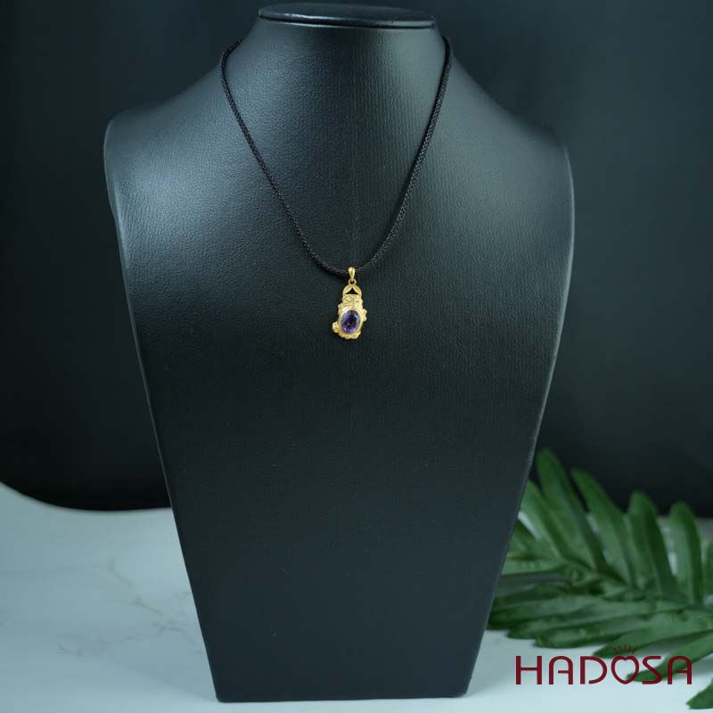 Mặt dây chuyền tỳ hưu thạch anh tím 7x9mm bạc mạ vàng