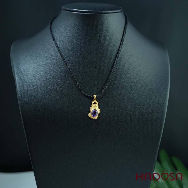 Mặt dây chuyền tỳ hưu thạch anh tím 7x9mm bạc mạ vàng