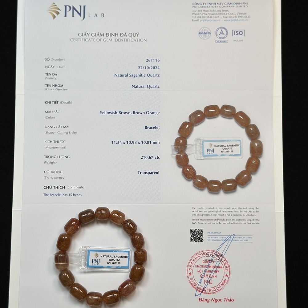 Vòng Lu thống thạch anh tóc nâu cao cấp 15*11mm