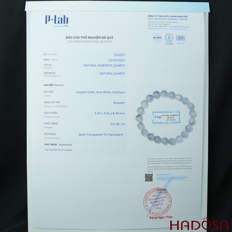 Vòng Thạch Anh Tóc Xanh Dương 9mm cao cấp chuẩn 6A