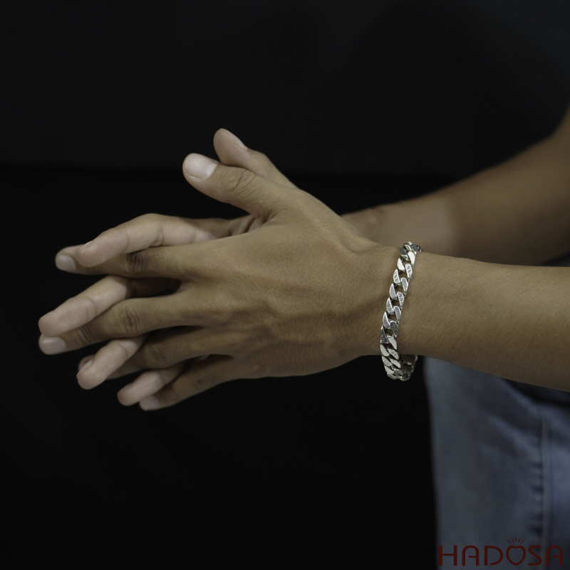 Vòng Tay Nam Bạc Thái Cuban Họa Tiết Meander Cổ Điển