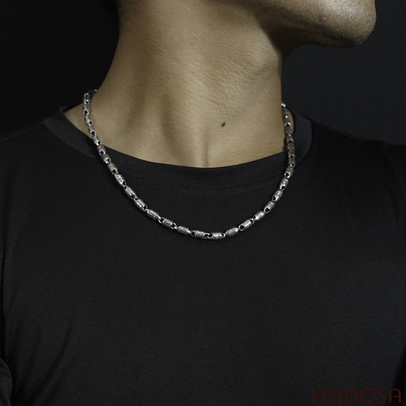 Dây chuyền bạc chú Om mani padme hum