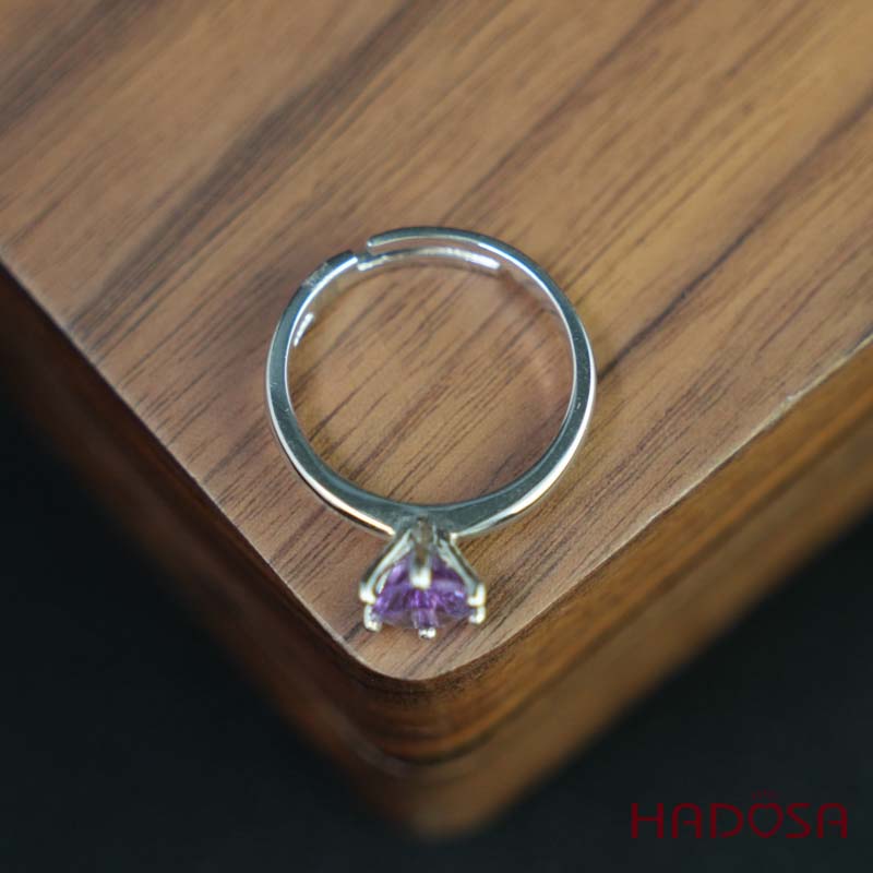 Nhẫn đính đá Thạch anh tím tròn 6mm bạc 925
