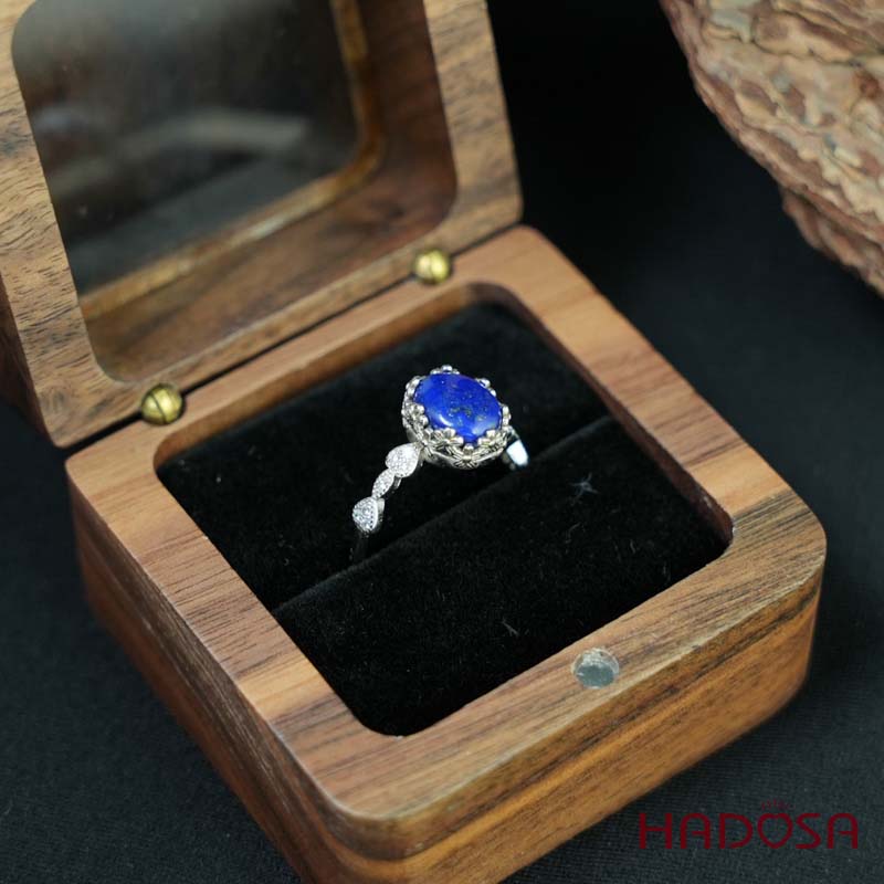 Nhẫn đính đá Lapis oval 7x9mm bạc 925