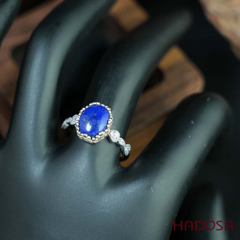 Nhẫn đính đá Lapis oval 7x9mm bạc 925