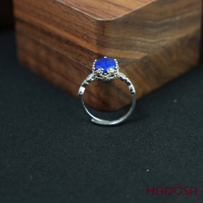 Nhẫn đính đá Lapis oval 7x9mm bạc 925