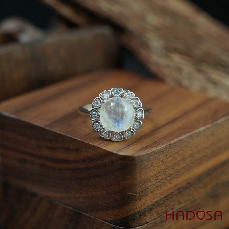 Nhẫn đính đá Mặt trăng tròn 9mm bạc 925