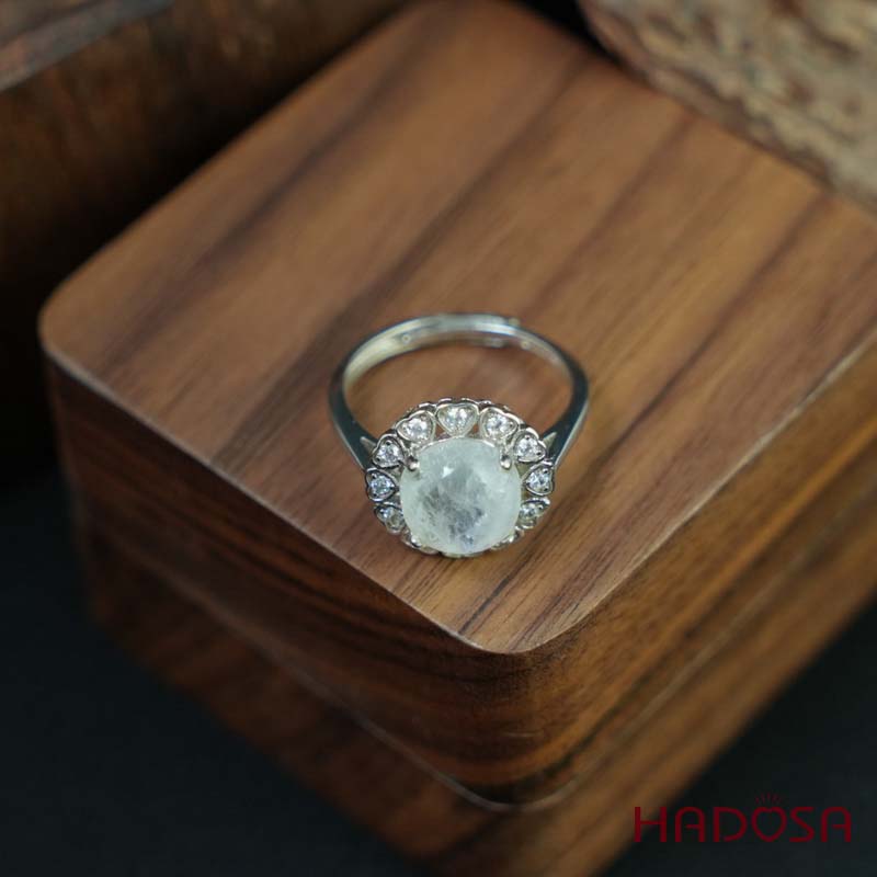 Nhẫn đính đá Mặt trăng tròn 9mm bạc 925