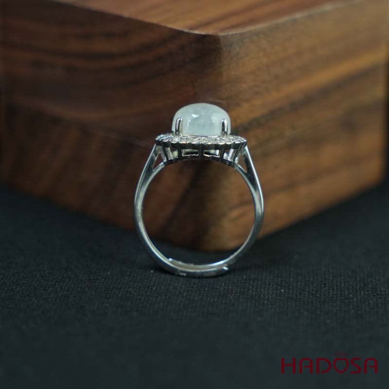 Nhẫn đính đá Mặt trăng tròn 9mm bạc 925
