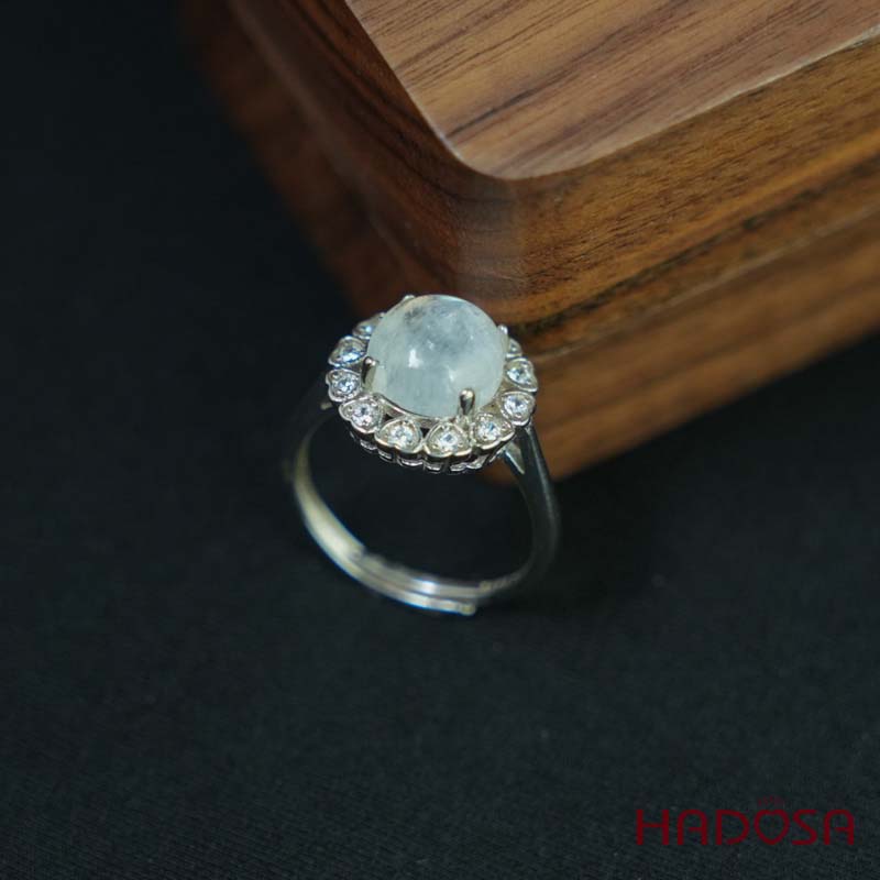 Nhẫn đính đá Mặt trăng tròn 9mm bạc 925