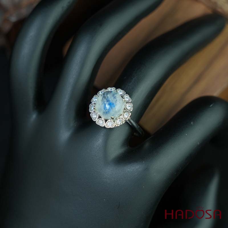 Nhẫn đính đá Mặt trăng tròn 9mm bạc 925