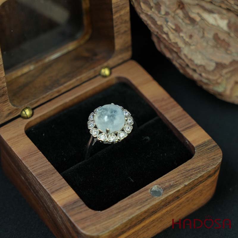 Nhẫn đính đá Mặt trăng tròn 9mm bạc 925