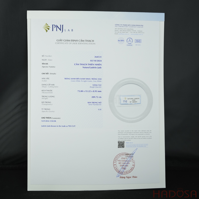 Vòng Ngọc Cẩm Thạch tròn trắng trong điểm lí ni 55