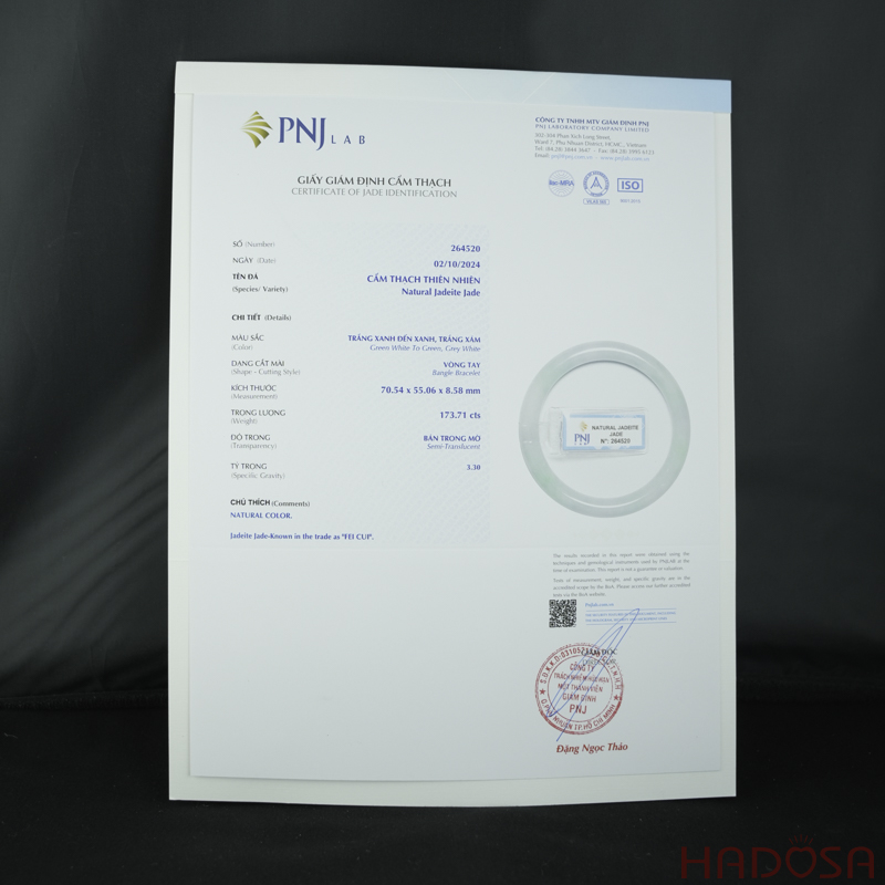 Vòng Ngọc Cẩm Thạch tròn trắng lí vân xanh ni 55