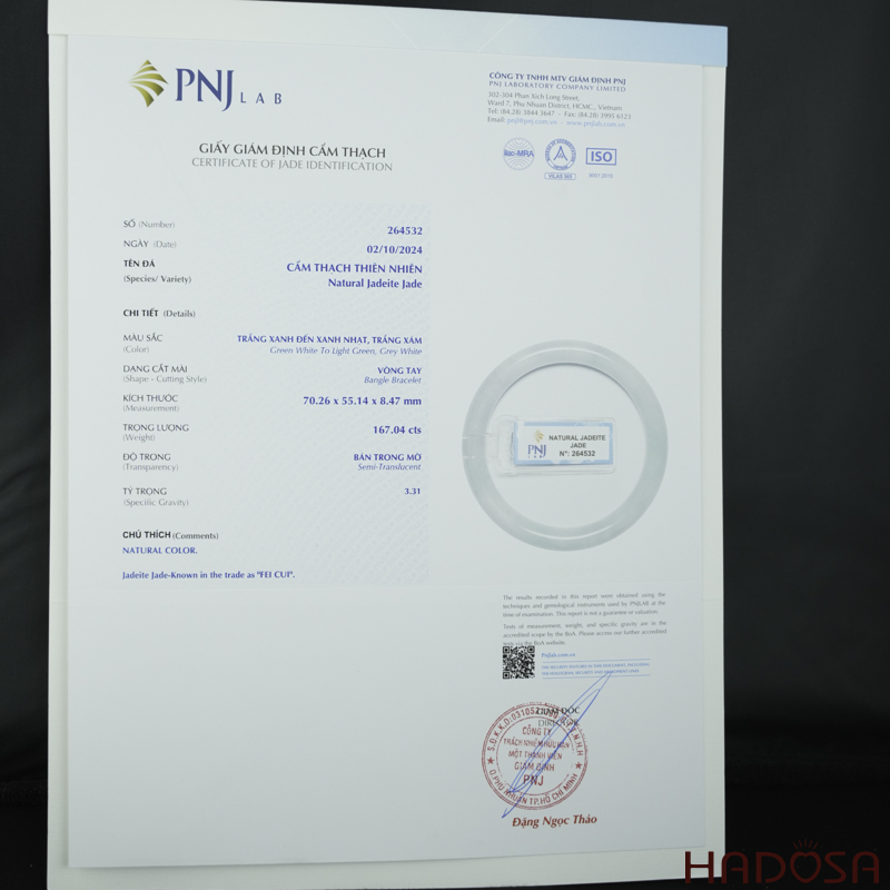 Vòng Ngọc Cẩm Thạch tròn trắng lí vân xanh ni 55