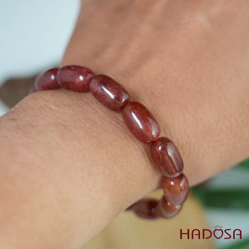 Vòng hạt trụ Thạch anh tóc đỏ 9*15 chuẩn 5A
