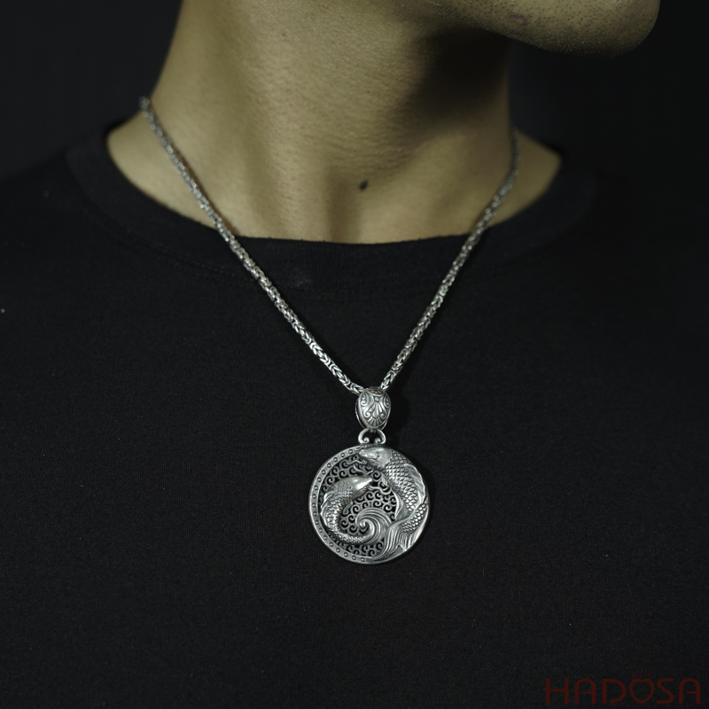 Mặt dây nam bạc cá Koi 37mm